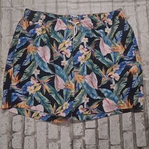 Trunks Surf & Swim Co Men's XXL Swim Trunks Floral Hawaiian Pockets Drawstring